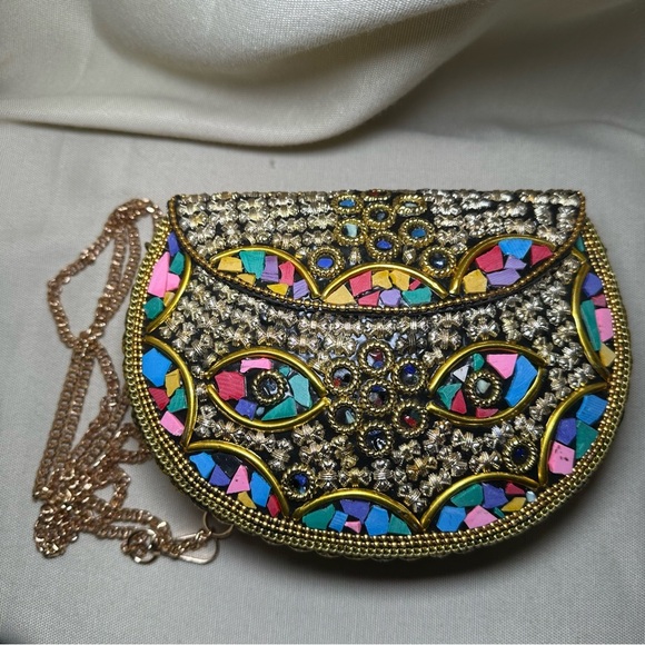 Ramla Rio Moroccan Mosaic Crossbody Clutch Bag Gold Chain NWOT - Picture 1 of 10